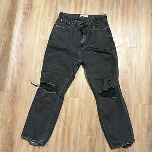 Abercrombie & Fitch ultra high rise ankle straight jeans sz 29 black destroyed